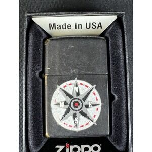 Zippo Lighter With Compass Design Windproof & Refillable Black & Matte White & R